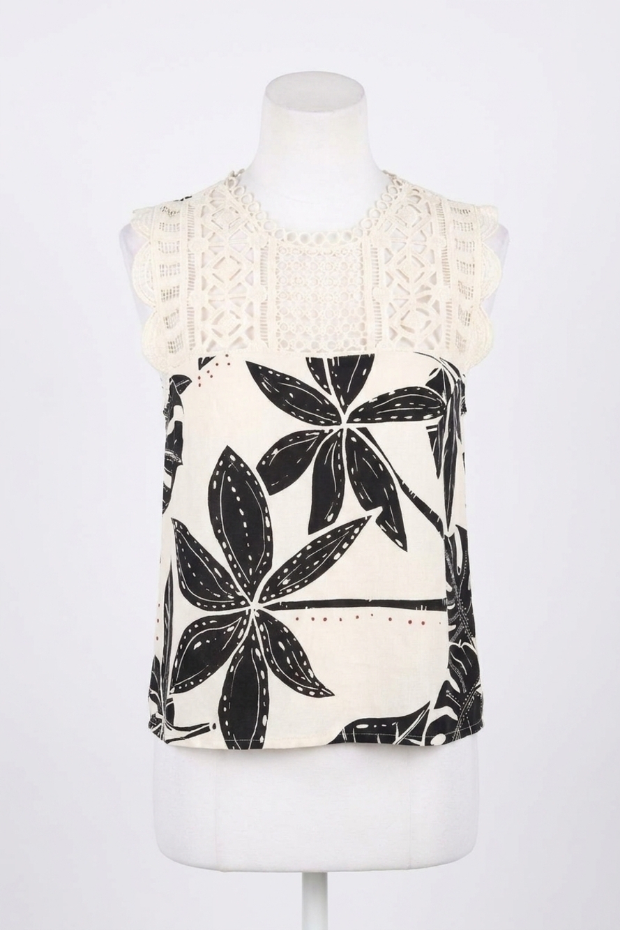 NEW FATE tropical print crop top in taupe multi